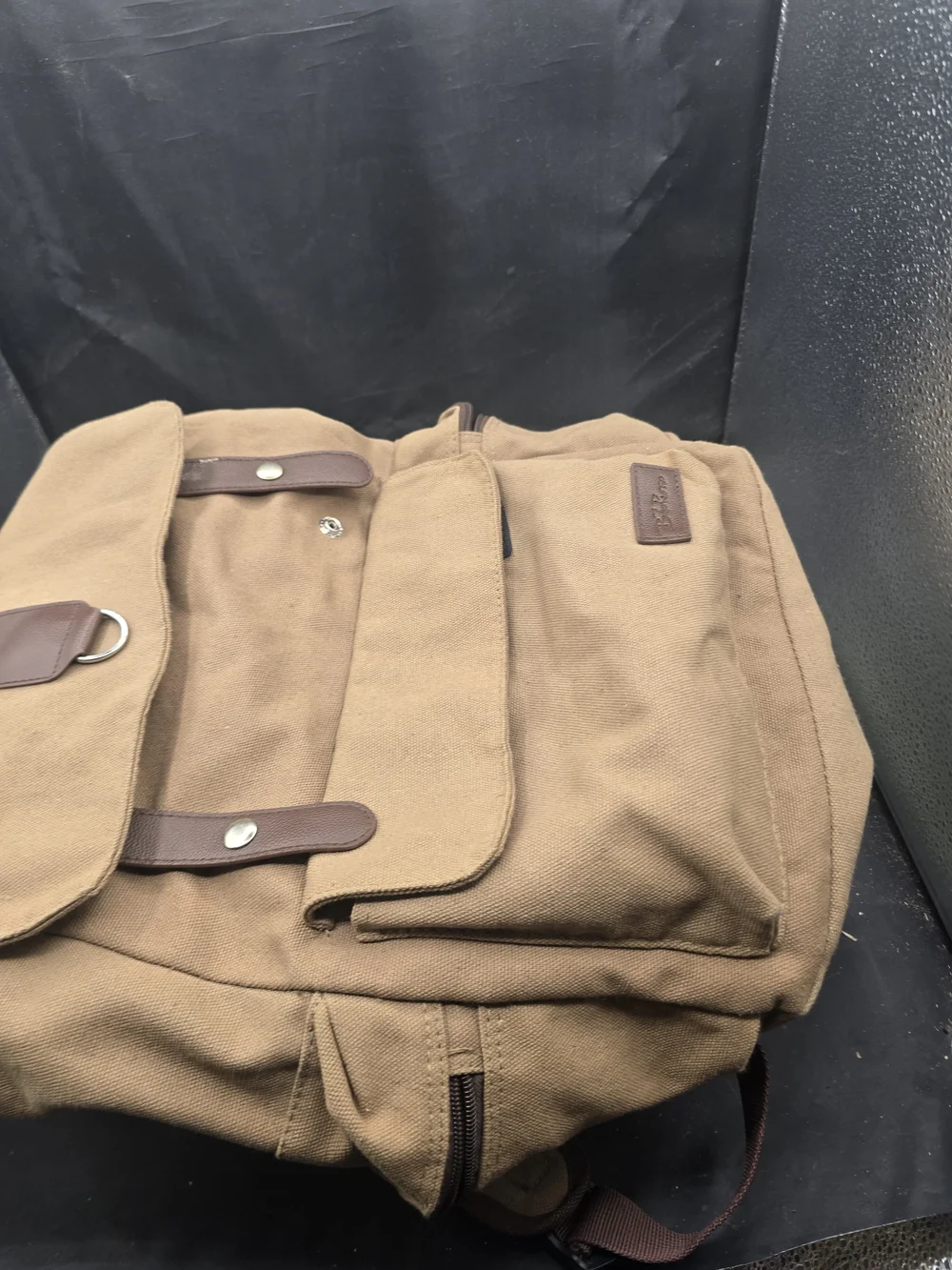 Casual Men's Canvas‎ Backpack in Tan with Brown Accents